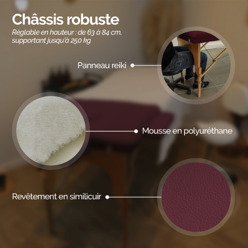 Table de massage bois - 3 Zones - Prune
