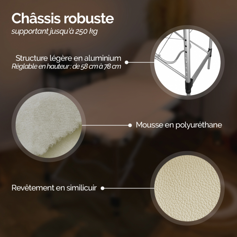 Table de massage aluminium - 2 Zones - Beige