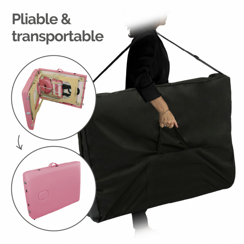 Table de massage bois - 3 Zones - Rose pastel