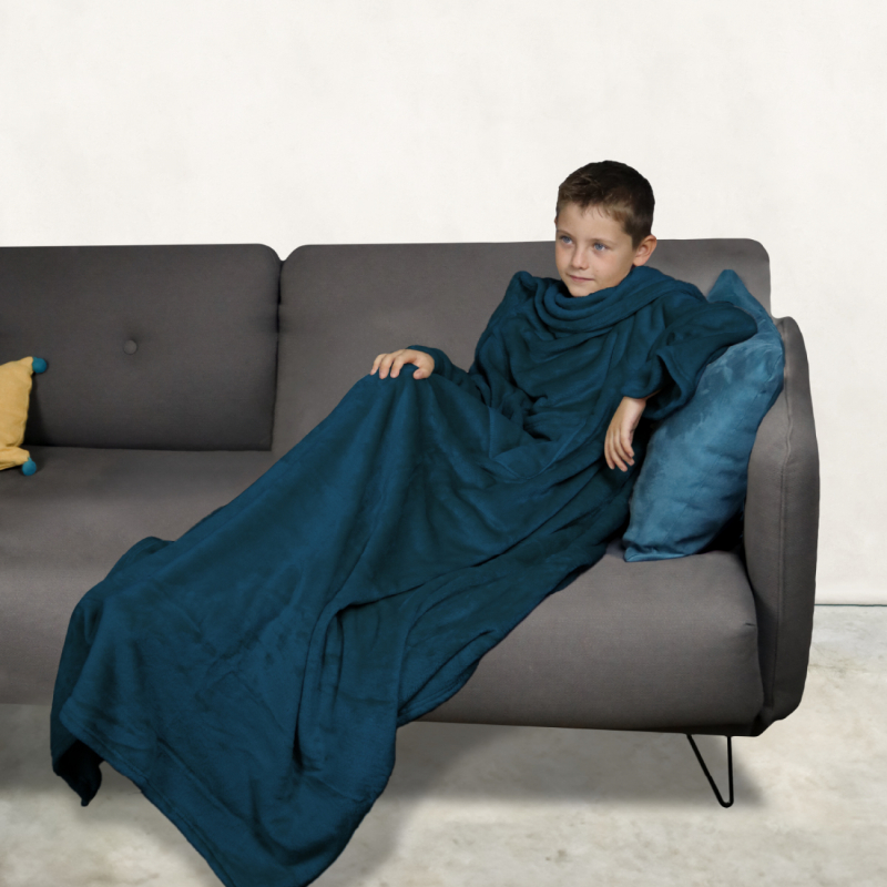 Plaid avec manches - Flanelle - Enfant - Bleu