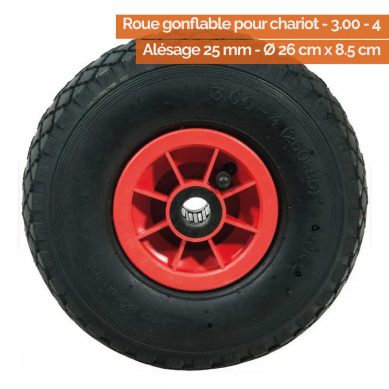 Lot de 2 roues gonflables pour chariot - 3.00 - 4 - Alésage 25 mm
