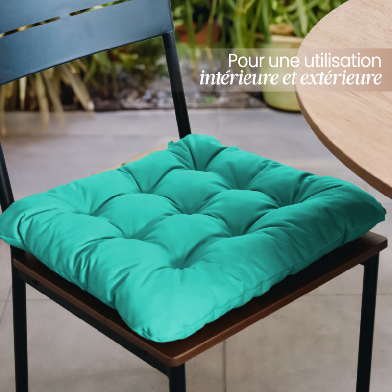 Lot de 4 galettes capitonnées pour chaise - Bleu turquoise
