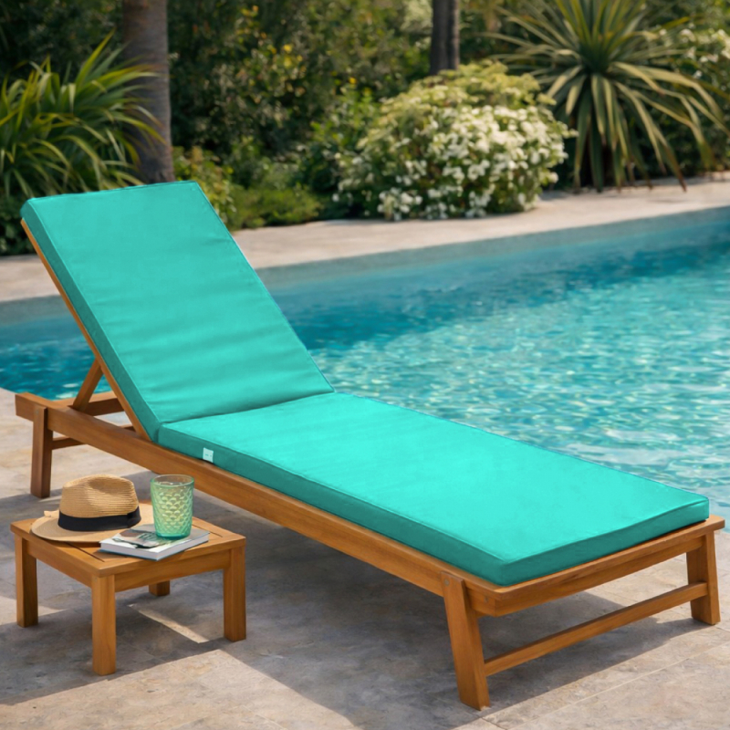 Coussin pour bain de soleil déhoussable - 183 x 60 cm - Bleu turquoise