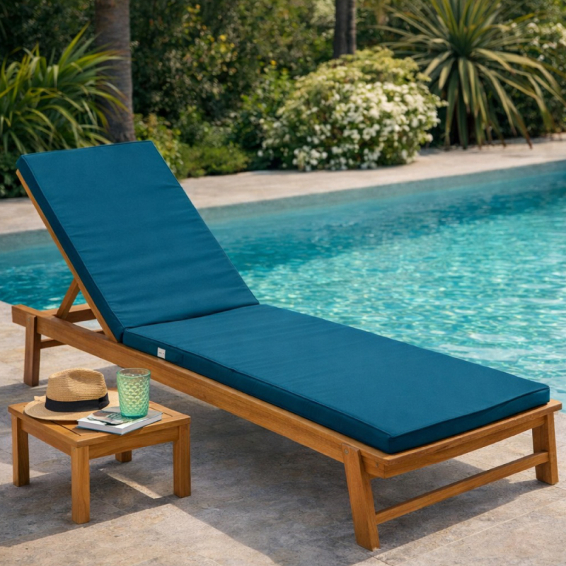 Coussin pour bain de soleil déhoussable - 183 x 60 cm - Bleu azur