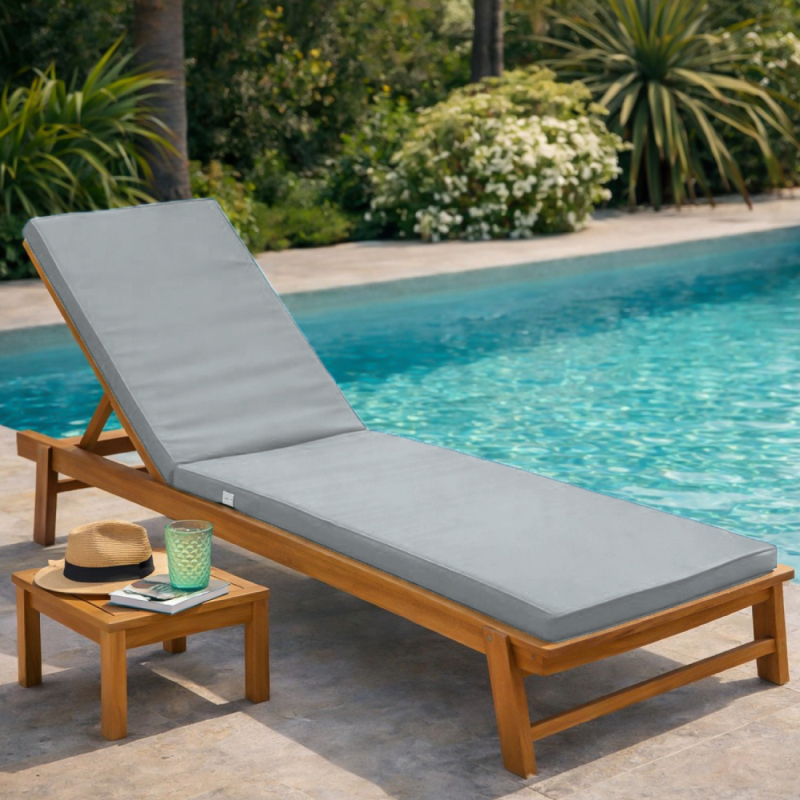 Coussin pour bain de soleil déhoussable - 183 x 60 cm - Gris clair