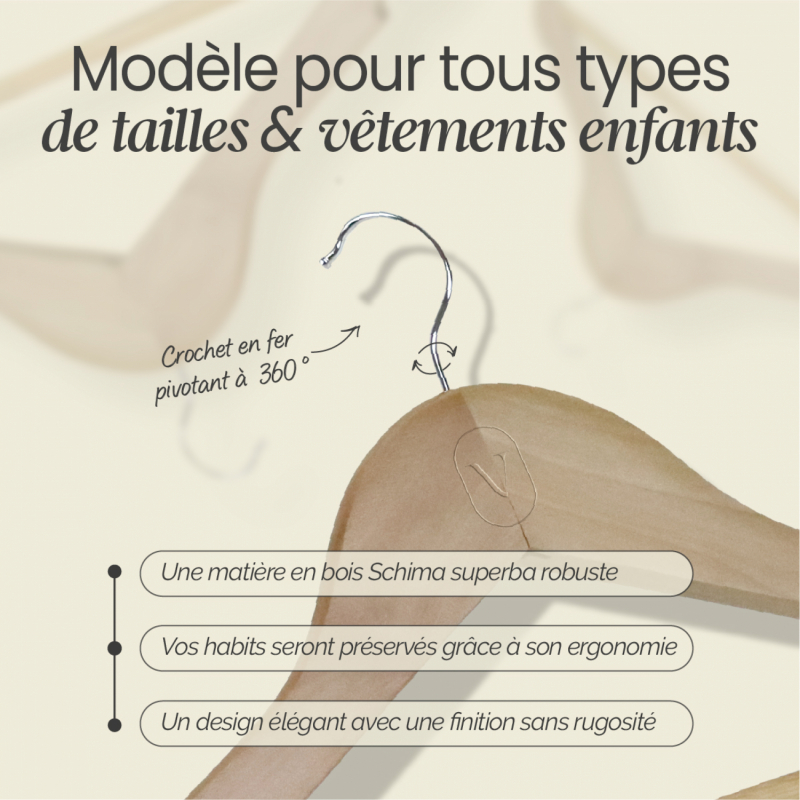 Lot de 10 cintres pour enfant - Bois clair