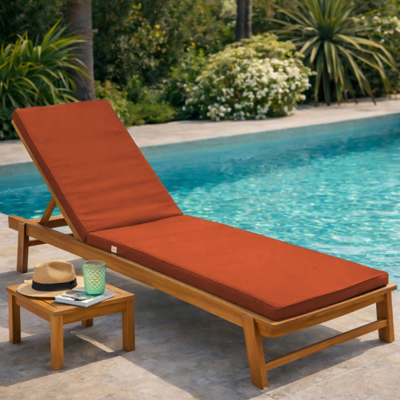 Coussin pour bain de soleil déhoussable - 183 x 60 cm - Terracotta