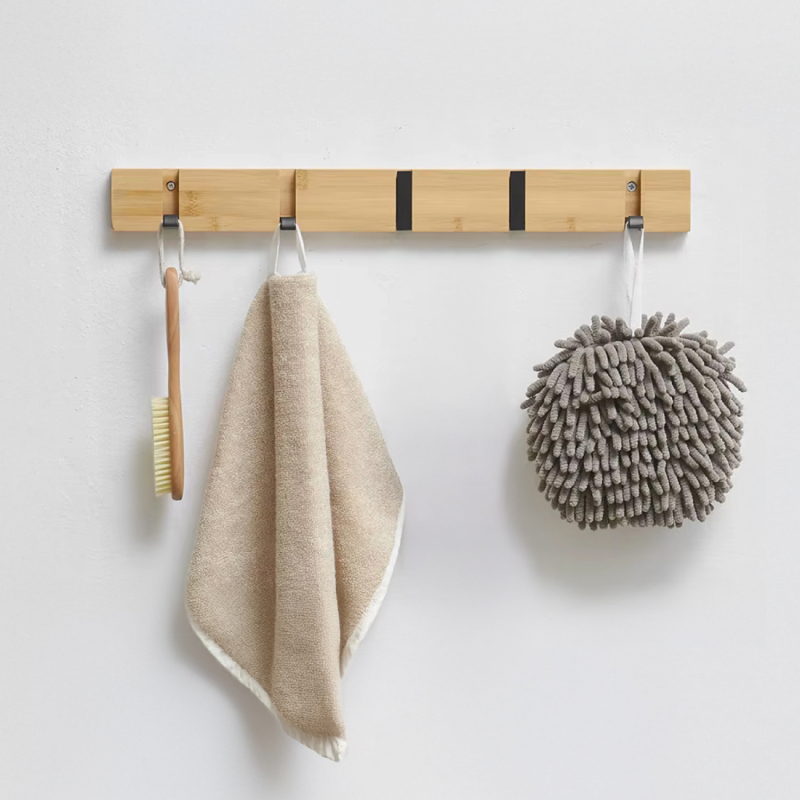 Porte-manteau mural rétractable - 5 crochets - Bois