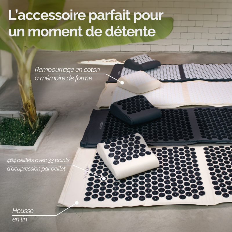 Tapis et coussin d'acupression - 130 x 50 cm - Gris et noir