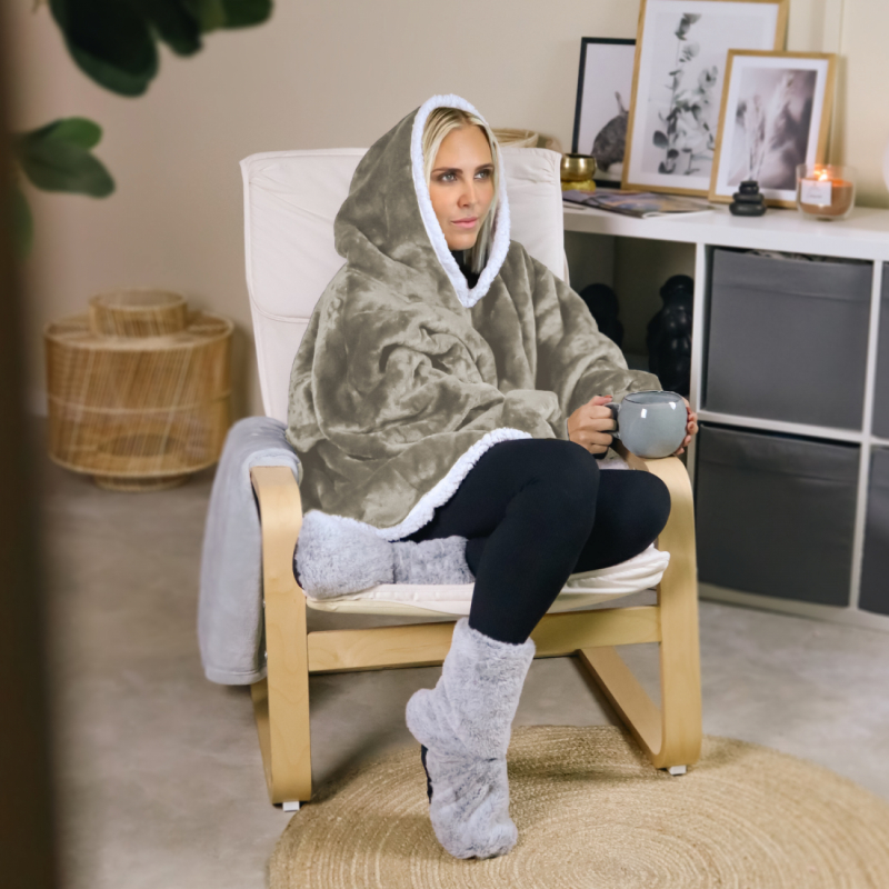 Sweat à capuche plaid - Sherpa et flanelle - Adulte - Beige