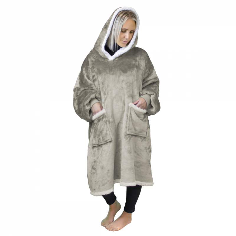 Sweat à capuche plaid - Sherpa et flanelle - Adulte - Beige