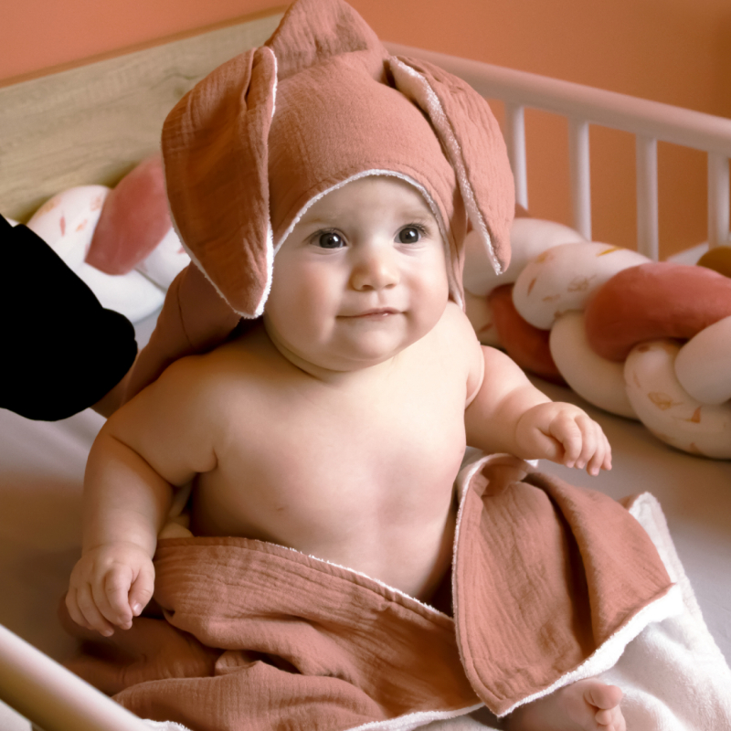 Cape de bain - 100 x 100 cm - Lapin - Vieux rose
