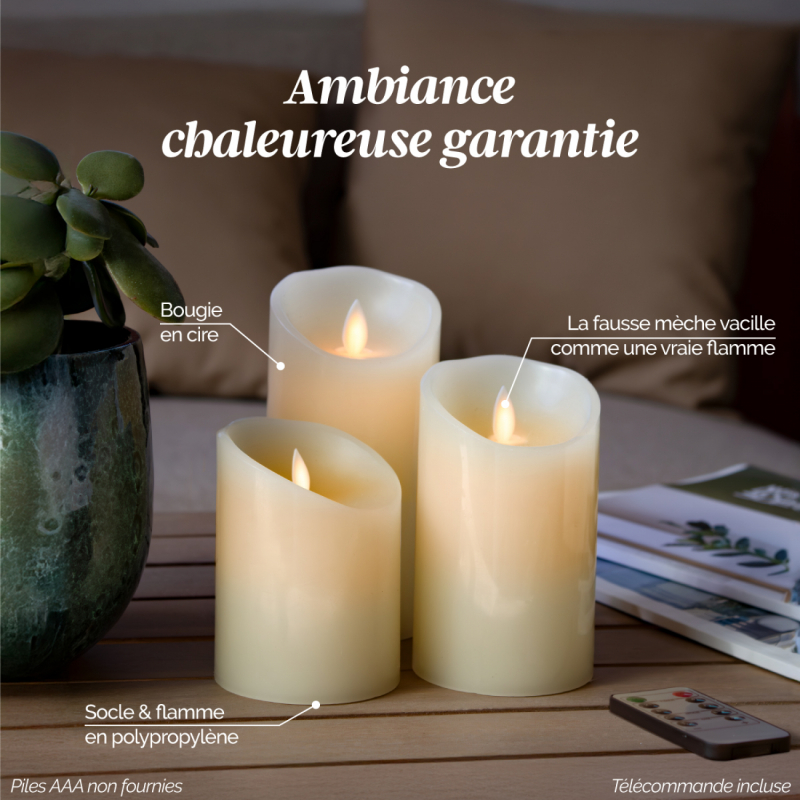 Lot de 2 bougies à LED - Cire - 12.5 cm