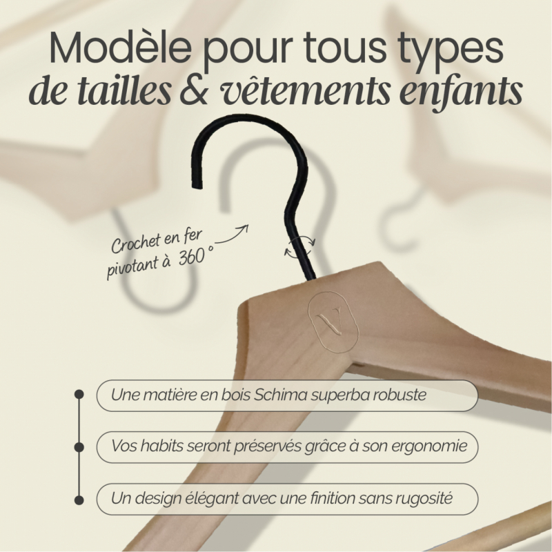 Lot de 20 cintres pour enfant premium - Bois clair
