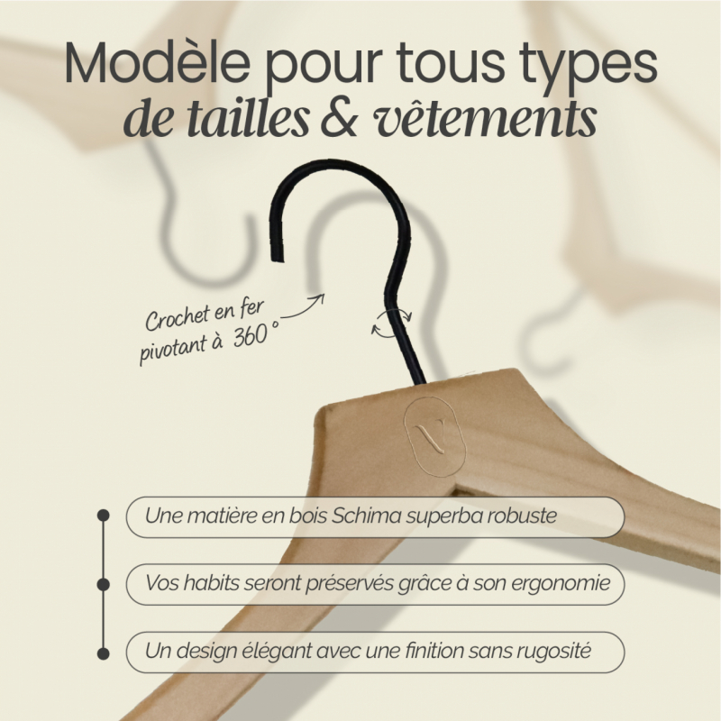 Lot de 40 cintres pour adulte premium - Bois clair