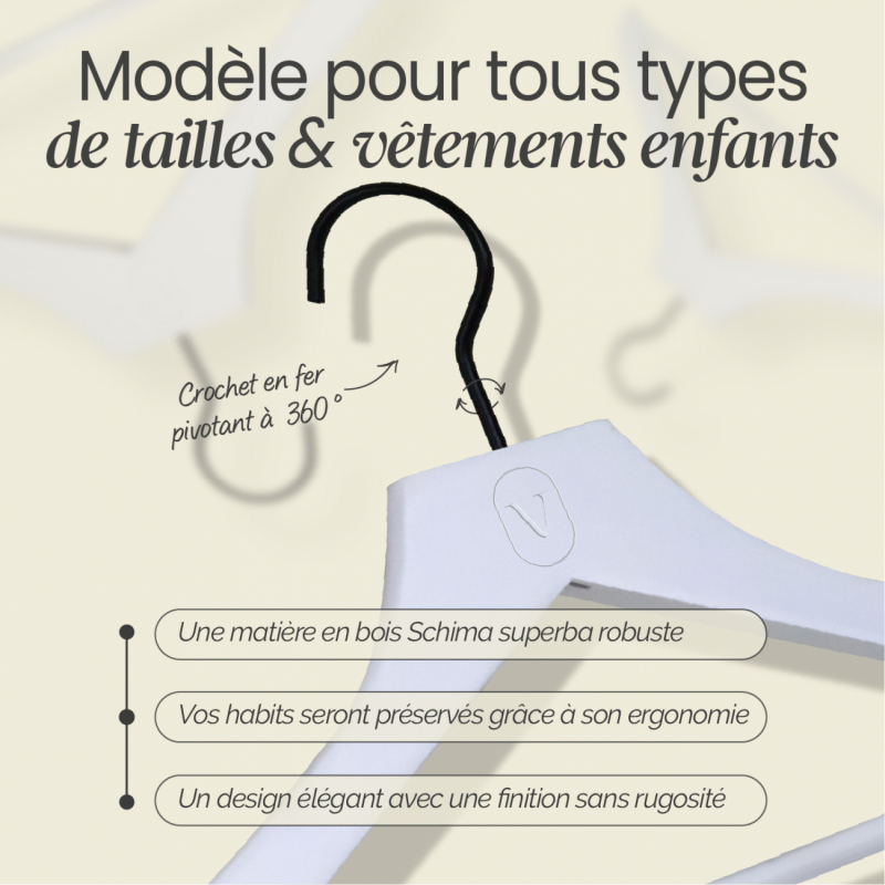 Lot de 20 cintres pour enfant premium - Blanc