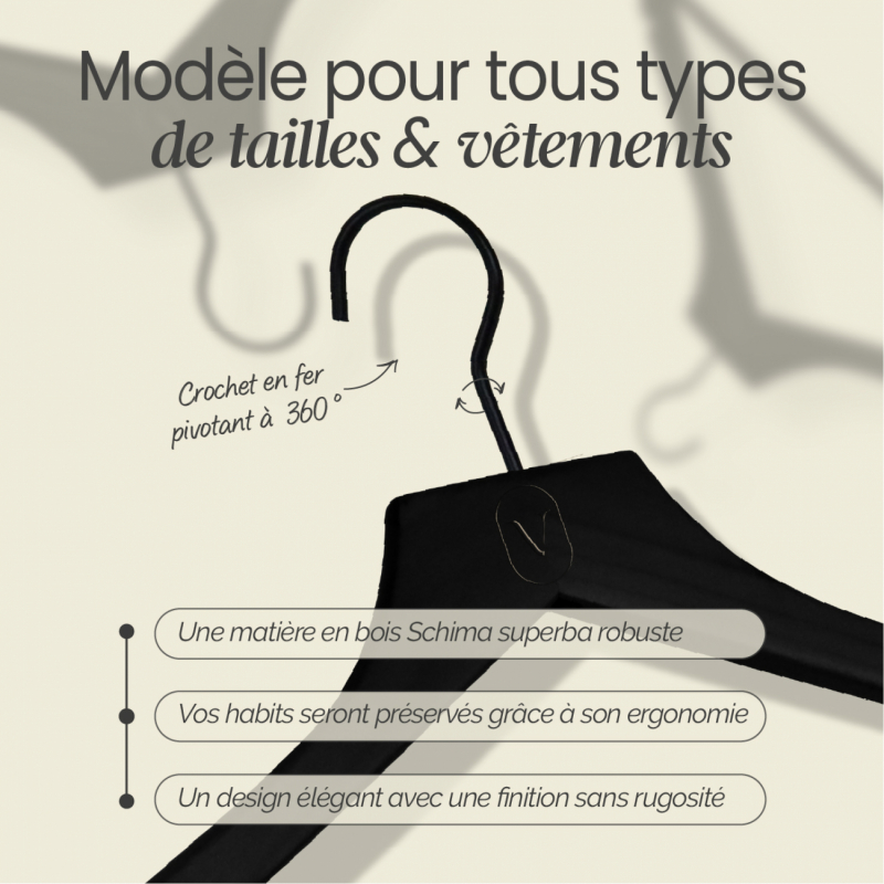 Lot de 20 cintres pour adulte premium - Noir