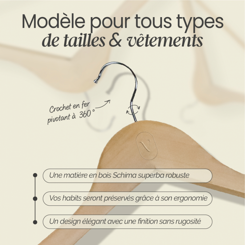 Lot de 40 cintres pour adulte - Bois clair