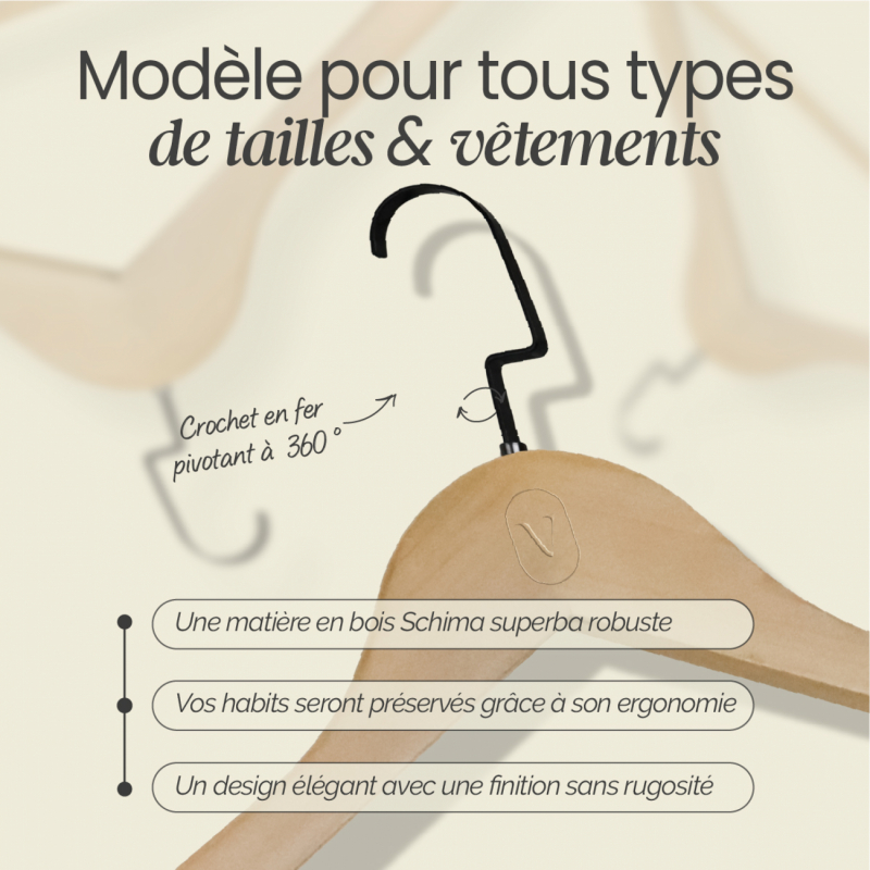 Lot de 20 cintres pour adulte premium + - Bois clair