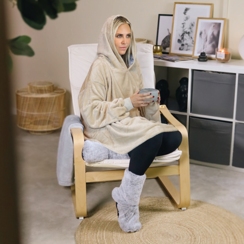 Sweat à capuche plaid - Flanelle - Adulte - Beige