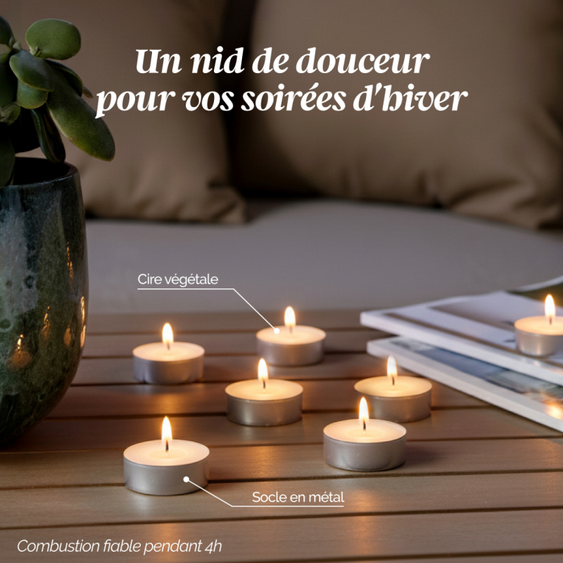 Lot de 200 bougies chauffe-plat - 4 h - Blanc