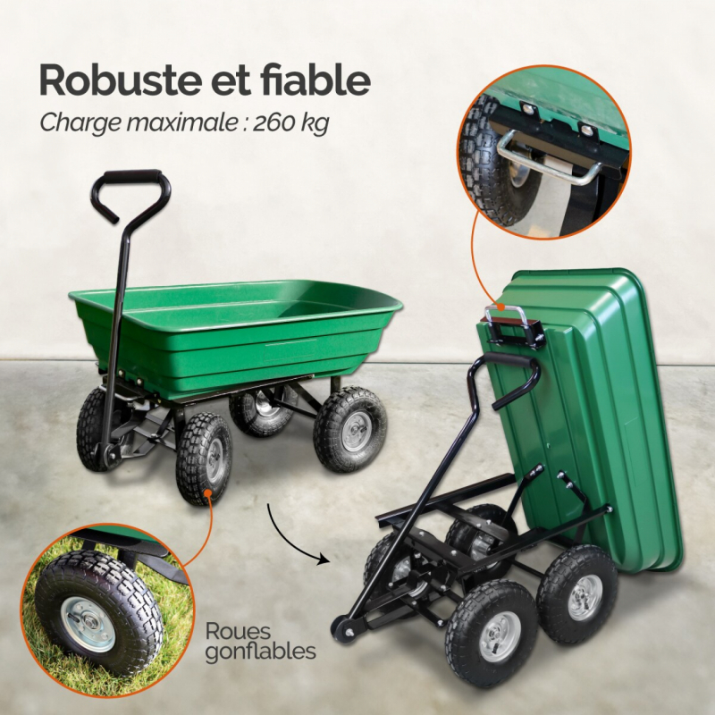 Chariot de jardin - 75 L - 260 Kg - Vert