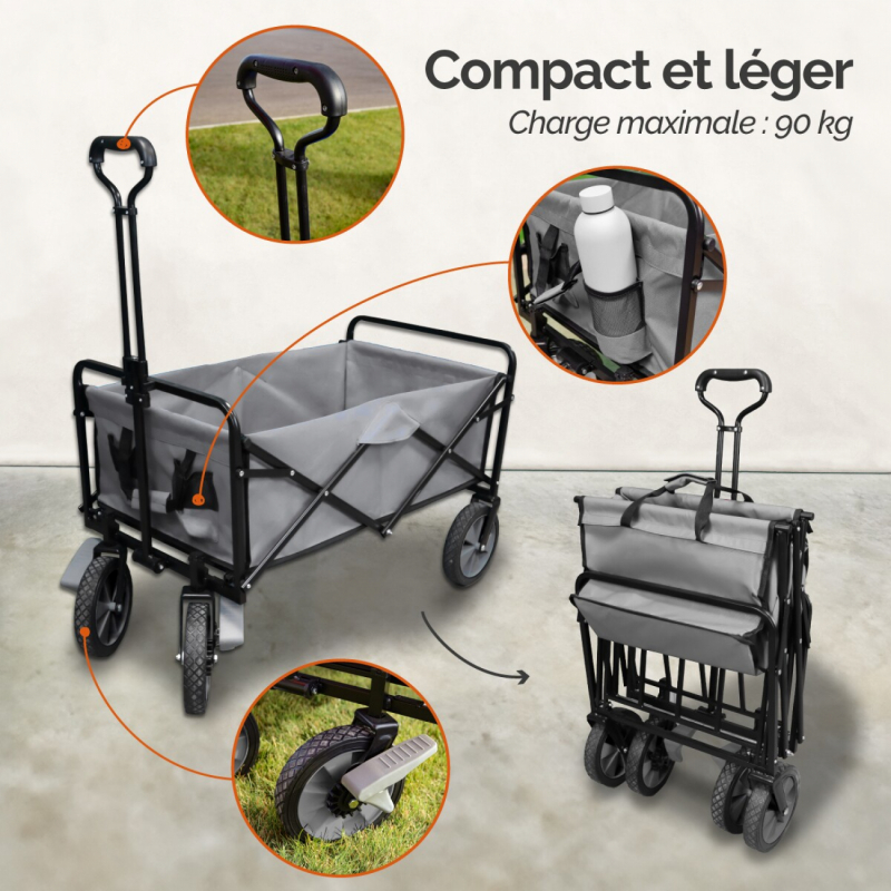 Chariot de transport pliable - 90 Kg - Gris