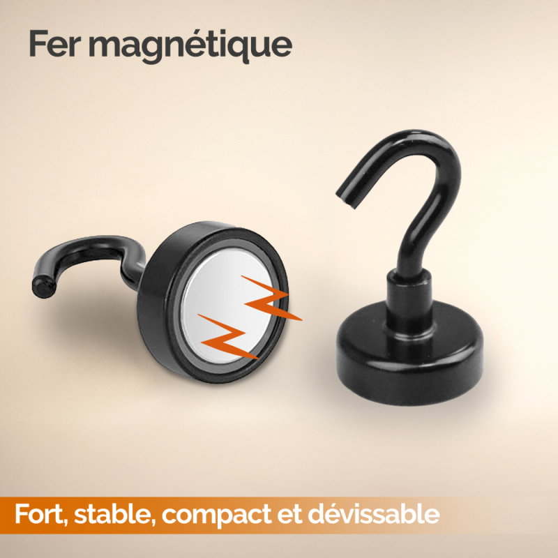 Lot de 10 crochets magnétiques - KN16 - Noir
