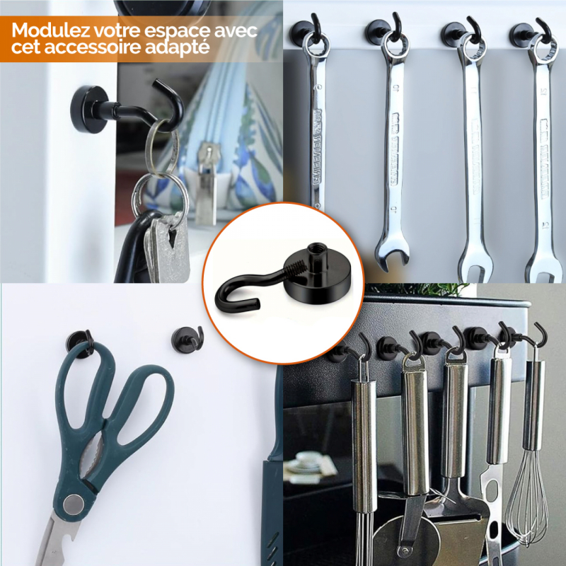 Lot de 10 crochets magnétiques - KN16 - Noir