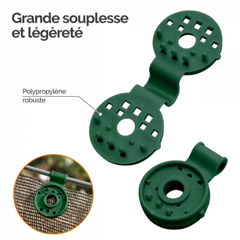 Lot de 100 clips de fixation pour brise vue - Vert