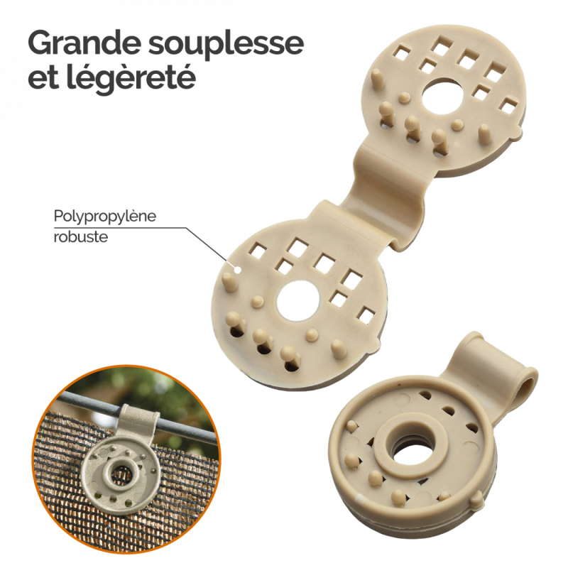 Lot de 100 clips de fixation pour brise vue - Beige