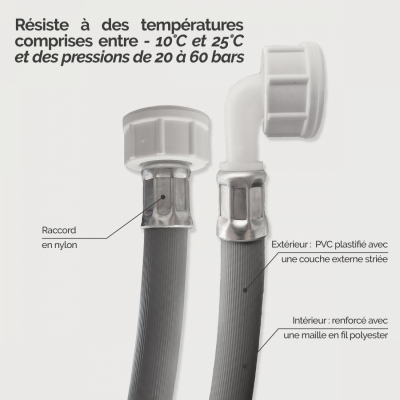 Tuyau d'arrivée d'eau pour machine à laver - 2 m