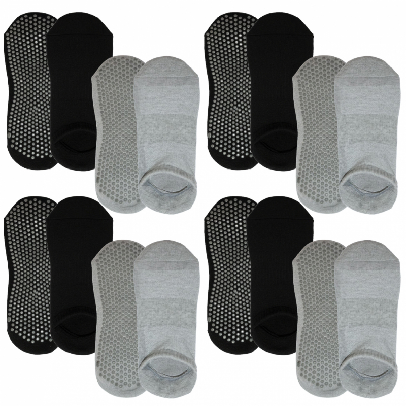 Lot de 8 paires de chaussettes antidérapantes - S - Gris et noir