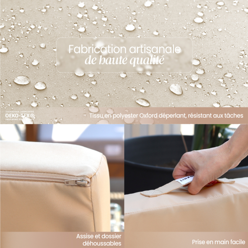 Coussins pour salon de jardin déhoussables - 60 x 60 cm - Beige
