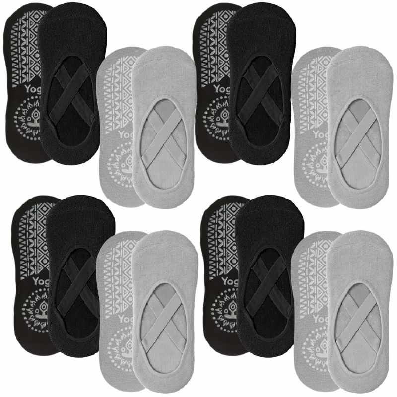 Lot de 8 paires de chaussettes de yoga élastiques - Gris et Noir