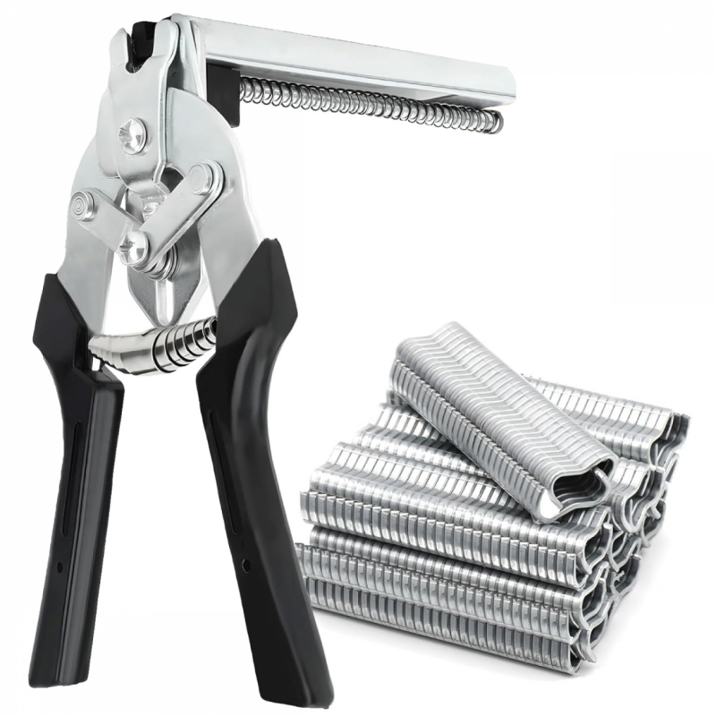 Pince à agrafes pour grillage + 1200 agrafes - Gris