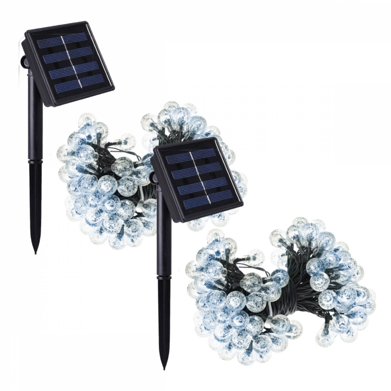 Lot de 2 guirlandes lumineuses solaires LED - Ø 2.2 cm - 12 m - Blanc froid
