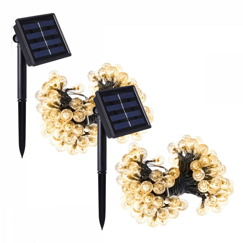Lot de 2 guirlandes lumineuses solaires LED - Ø 2.2 cm - 12 m - Blanc chaud
