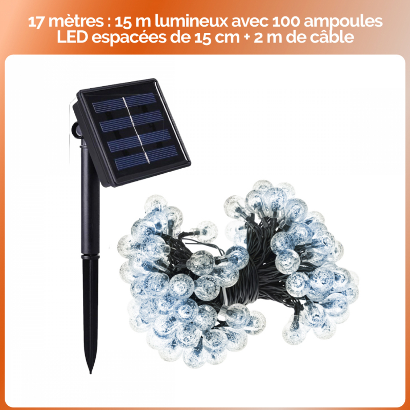 Lot de 4 guirlandes lumineuses solaires LED - Ø 2.2 cm - 17 m - Blanc froid