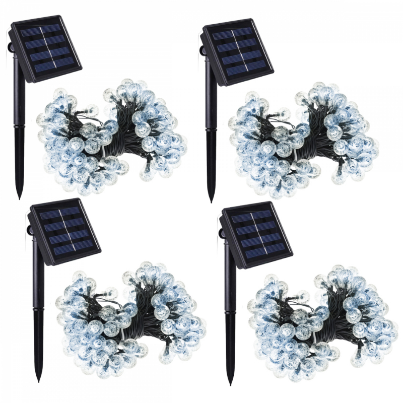 Lot de 4 guirlandes lumineuses solaires LED - Ø 2.2 cm - 7 m - Blanc froid