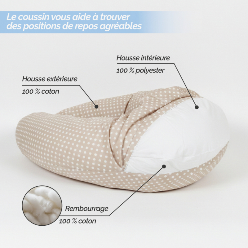 Coussin d'allaitement Douceur - 170 cm - Beige pois