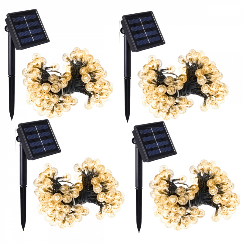Lot de 4 guirlandes lumineuses solaires LED - Ø 2.2 cm - 12 m - Blanc chaud