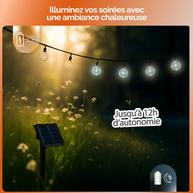 Lot de 2 guirlandes lumineuses solaires LED - Ø 2.2 cm - 17 m - Blanc froid