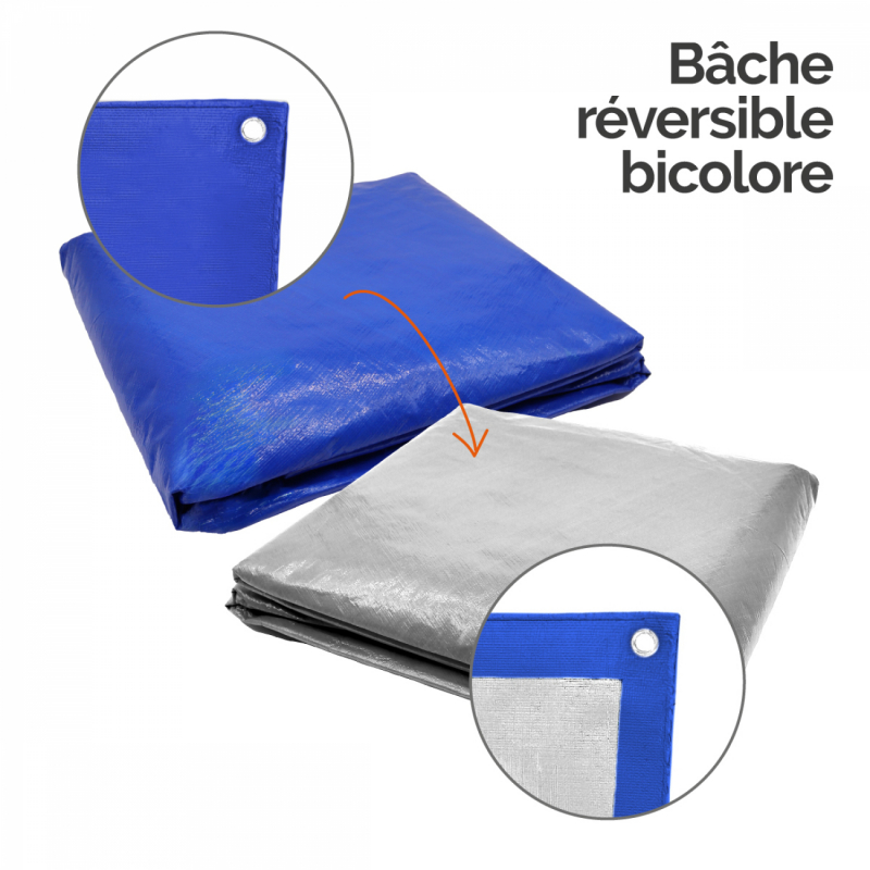 Bâche de protection pour piscine - Rectangle - 3,66 x 7,32 m - Bleu et gris