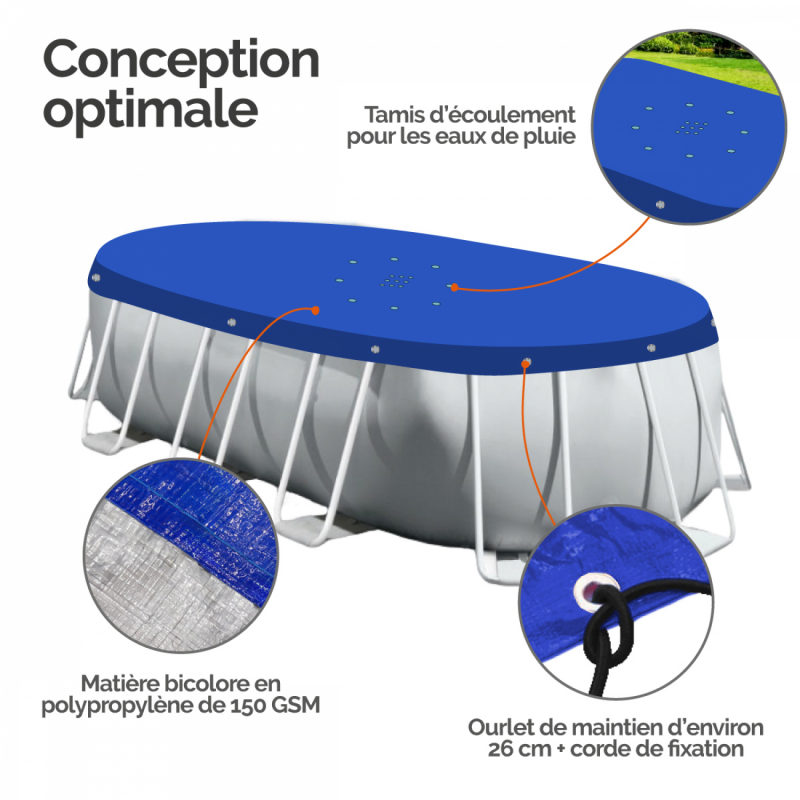 Bâche de protection pour piscine - Ovale - 3,05 x 6,10 m - Bleu et gris