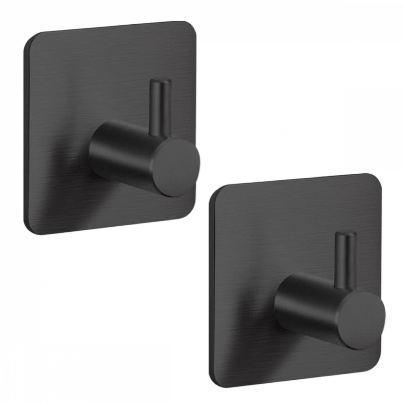 Lot de 2 crochets de fixation muraux adhésifs - Noir
