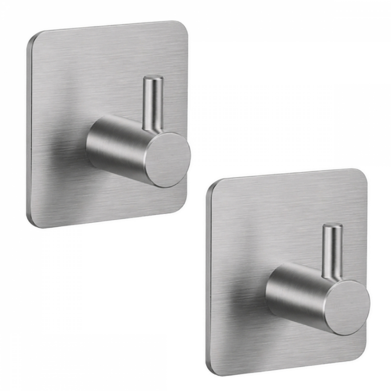 Lot de 2 crochets de fixation muraux adhésifs - Chrome