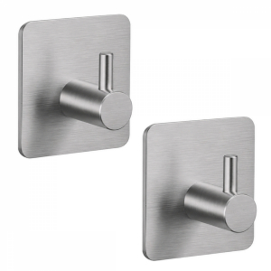 Lot de 2 crochets de fixation muraux adhésifs - Chrome