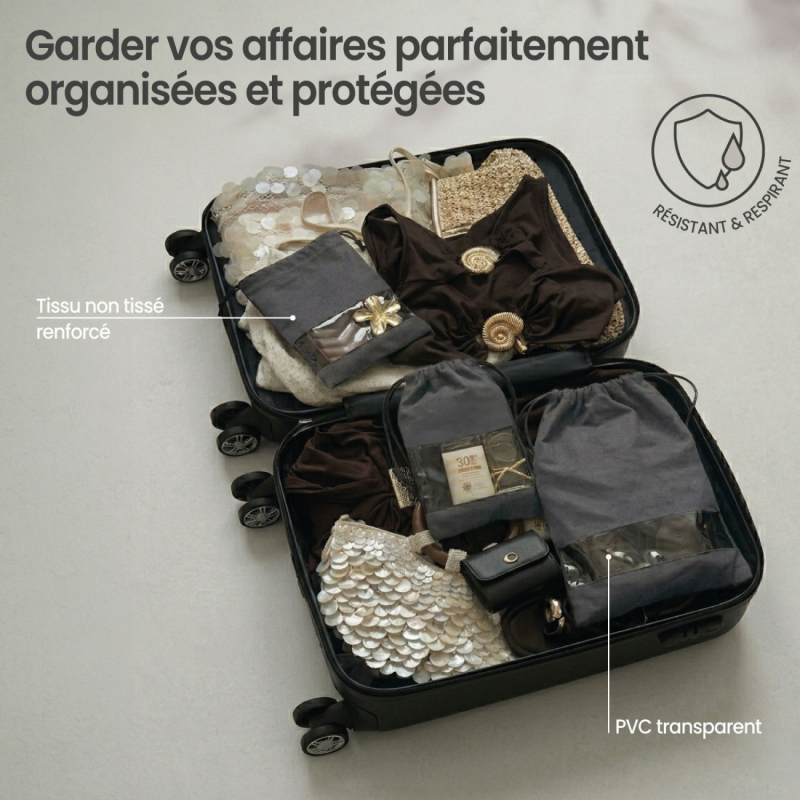 Lot de 5 sacs de rangement pour chaussures - 32 x 44 cm - Gris