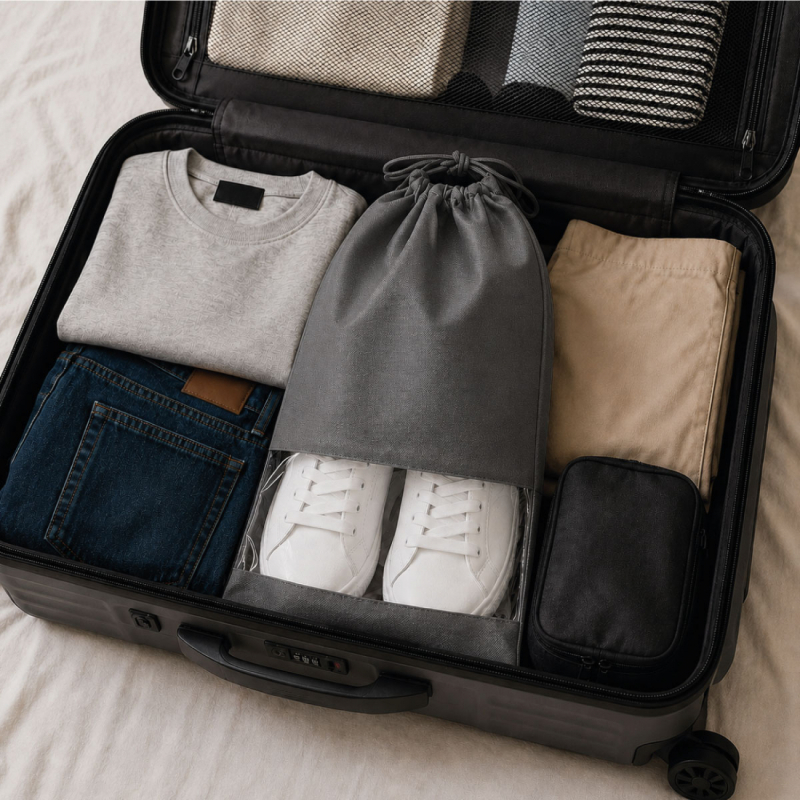 Lot de 5 sacs de rangement pour chaussures - 32 x 44 cm - Gris
